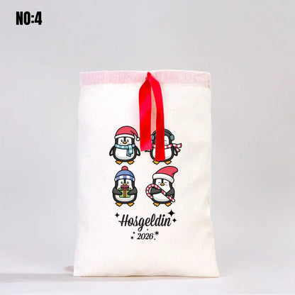 Yılbaşı Bez Kese Kırmızı Kurdelalı - 20x30 cm (Özelleştirilebilir)