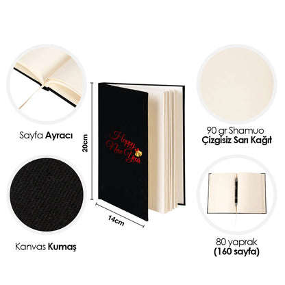 2027 Yılbaşı Kurumsal Hediye Defteri – Siyah Kanvas 14x20 cm - yakın çekim