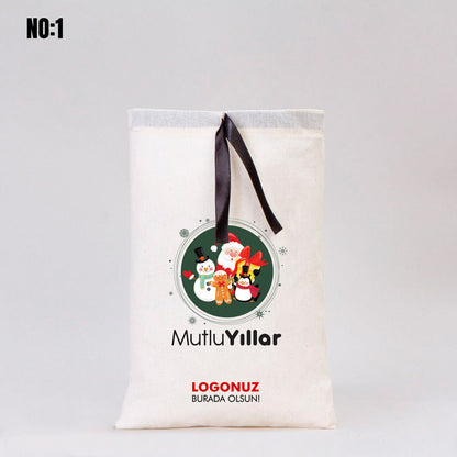 Yılbaşı Bez Kese Siyah Kurdeleli - 20x30 cm (Özelleştirilebilir) - istepromosyon.com