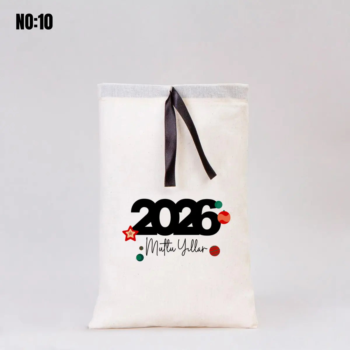 Yılbaşı Bez Kese Siyah Kurdelalı - 20x30 cm (Özelleştirilebilir)