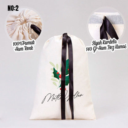 Yılbaşı Bez Kese Siyah Kurdeleli - 20x30 cm (Özelleştirilebilir) - istepromosyon.com