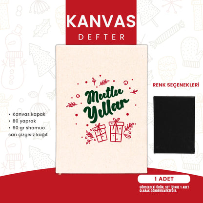 Yılbaşı temalı kanvas defter – çizgisiz iç sayfaya sahip özel baskılı hediye defteri