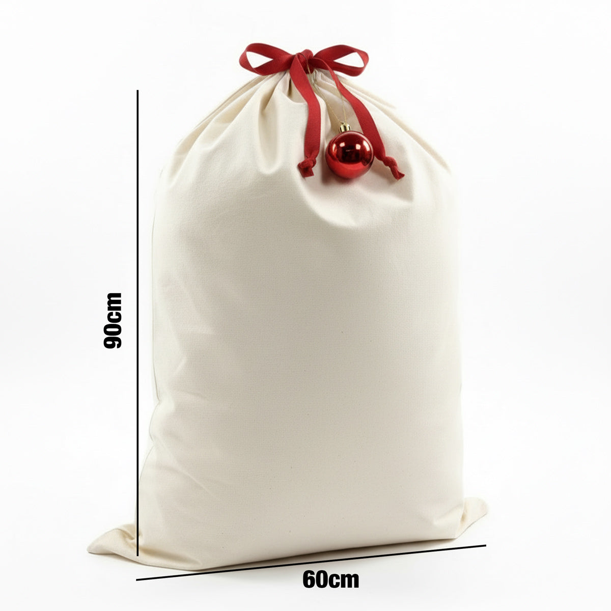 Baskısız Yılbaşı Temalı Kırmızı İpli Büyük Bez Kese 60x90 cm