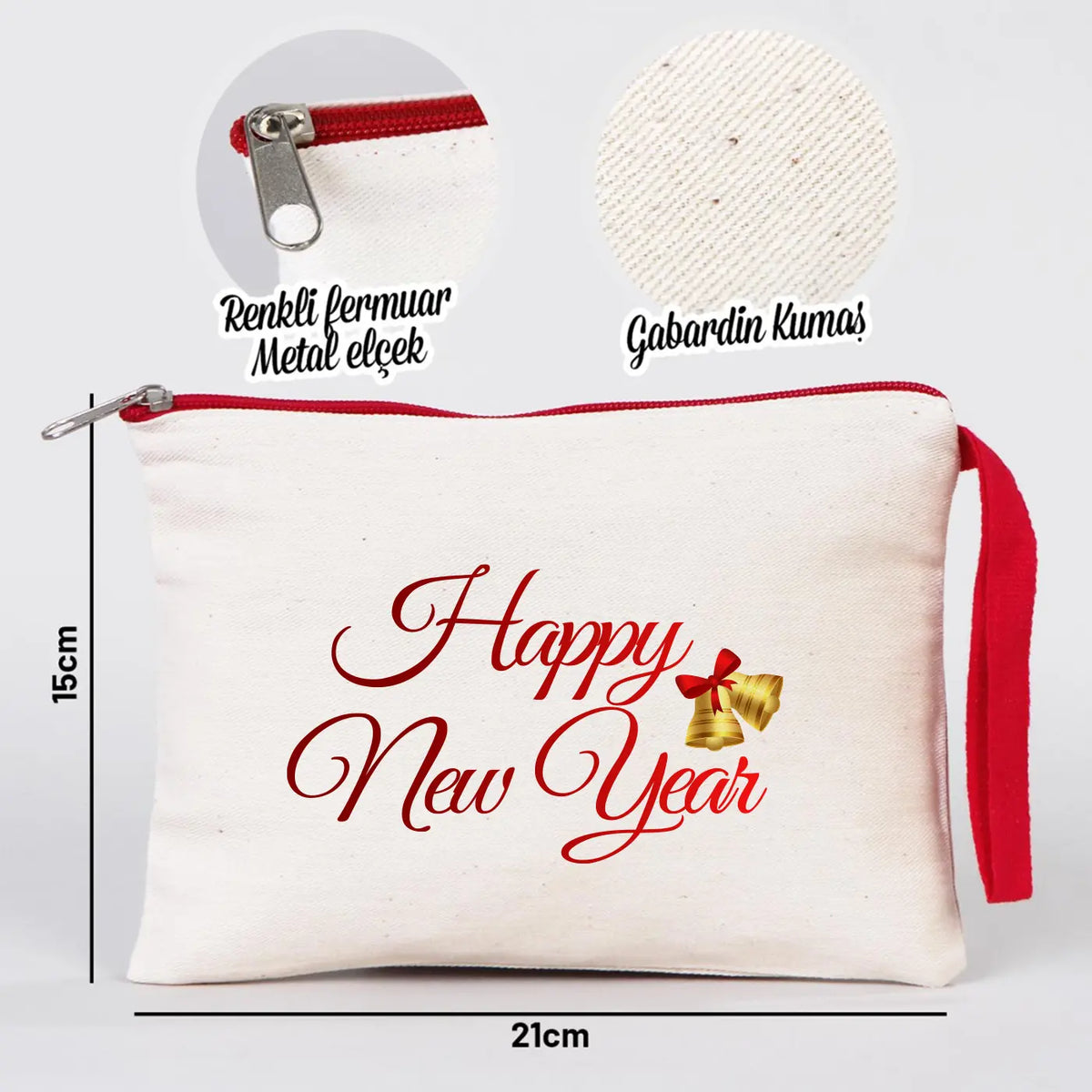 Yılbaşı Clutch 21x15 cm Kırmızı Fermuar (Özelleştirilebilir) - detay görünüm