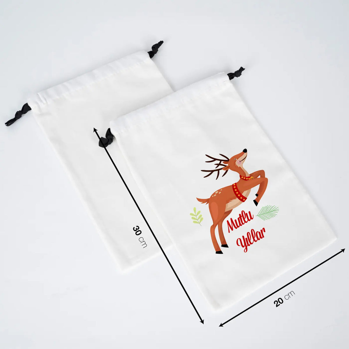 Yeni Yıla Özel Siyah İpli Bez Kese - 20x30 cm Beyaz Panama Kumaş - detay görünüm
