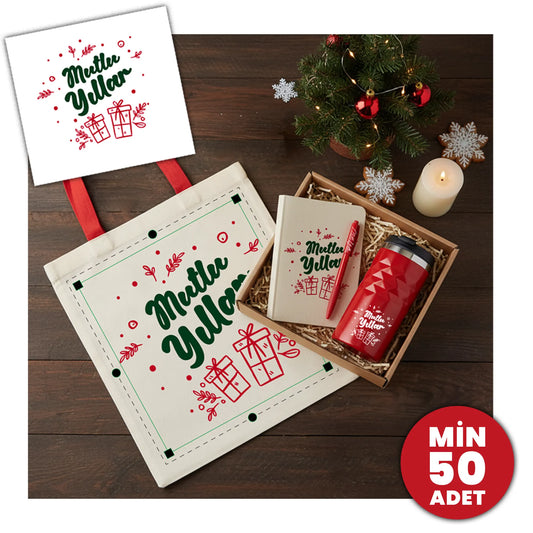 Yılbaşı setleri – kurumsal hediye seti içinde defter, termos ve bez çanta 
