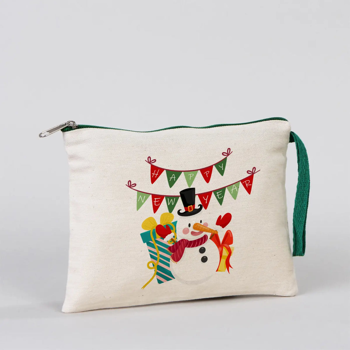 Yılbaşı Desenli Clutch 21x15 cm Yeşil Fermuar (Özelleştirilebilir) - yakın çekim