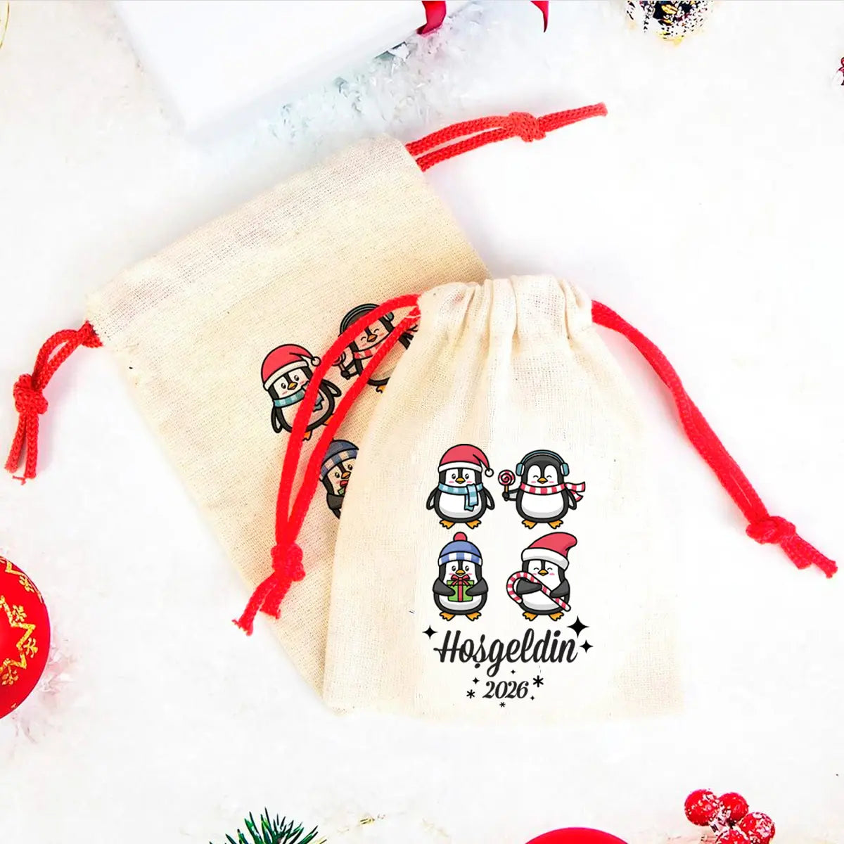 Hoşgeldin 2025 Baskılı Bez Kese - Renkli İp (Özelleştirilebilir)