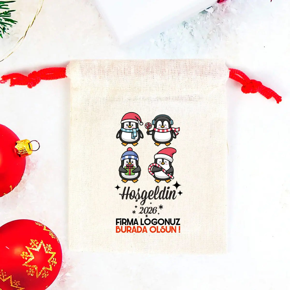 Hoşgeldin 2025 Baskılı Bez Kese - Renkli İp (Özelleştirilebilir)