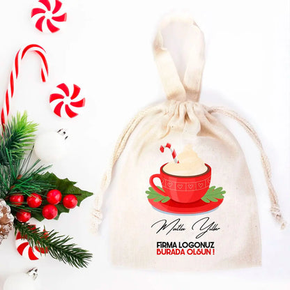 Yılbaşı Özel Figürlü Baskılı Bez Kese - 15,5x20 cm Tek Tutma Kısa Kulp (Özelleştirilebilir)