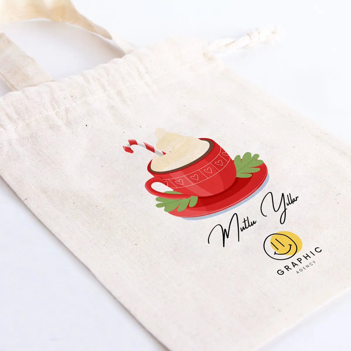 Yılbaşı Özel Figürlü Baskılı Bez Kese - 15,5x20 cm Tek Tutma Kısa Kulp (Özelleştirilebilir)