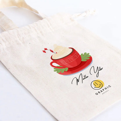 Yılbaşı Özel Figürlü Baskılı Bez Kese - 15,5x20 cm Tek Tutma Kısa Kulp (Özelleştirilebilir)