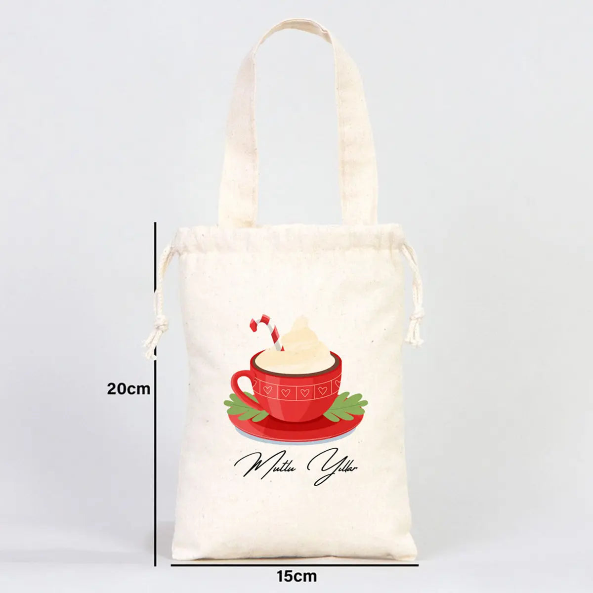 Yılbaşı Özel Figürlü Baskılı Bez Kese - 15,5x20 cm Tek Tutma Kısa Kulp (Özelleştirilebilir)