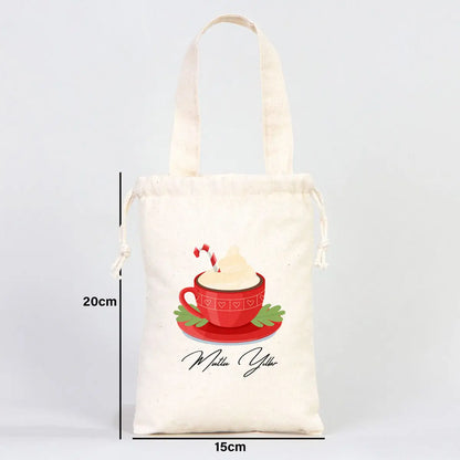Yılbaşı Özel Figürlü Baskılı Bez Kese - 15,5x20 cm Tek Tutma Kısa Kulp (Özelleştirilebilir)