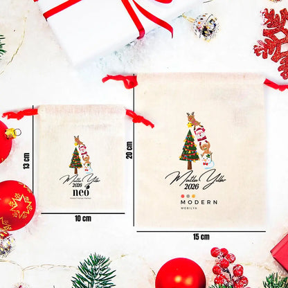 Mutlu Yıllar 2025 Baskılı Bez Kese - Renkli İp - (Özelleştirilebilir)