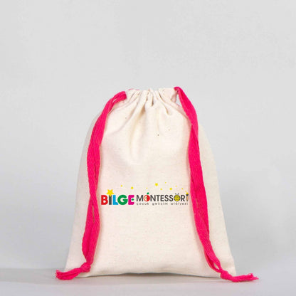 Bez Kese 15,5x20 cm - Renkli İp - Fuşya (Özelleştirilebilir)