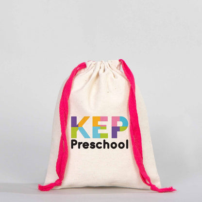 Bez Kese 15,5x20 cm - Renkli İp - Fuşya (Özelleştirilebilir)