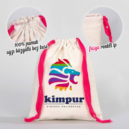 Bez Kese 15,5x20 cm - Renkli İp - Fuşya (Özelleştirilebilir)