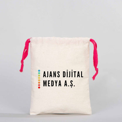 Bez Kese 15,5x20 cm - Renkli İp - Fuşya (Özelleştirilebilir)