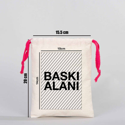 Bez Kese 15,5x20 cm - Renkli İp - Fuşya (Özelleştirilebilir)