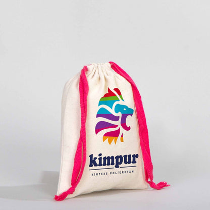 Bez Kese 15,5x20 cm - Renkli İp - Fuşya (Özelleştirilebilir)