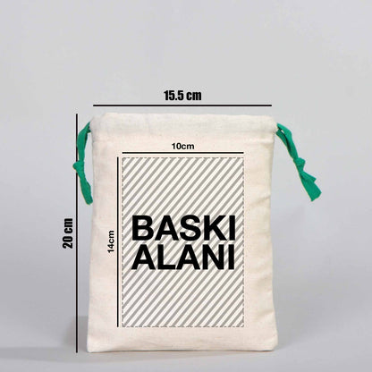 Bez Kese 15,5x20 cm - Renkli İp - Yeşil (Özelleştirilebilir)