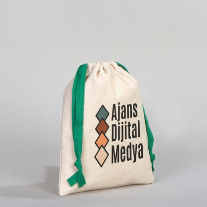 Bez Kese 15,5x20 cm - Renkli İp - Yeşil (Özelleştirilebilir)