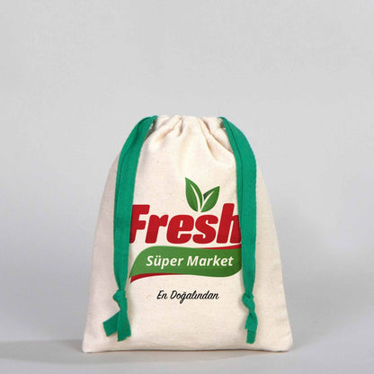 Bez Kese 15,5x20 cm - Renkli İp - Yeşil (Özelleştirilebilir)