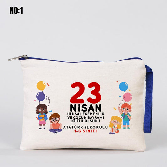 23 Nisan Renkli Fermuarlı Clutch Kalemlik 21x15 cm (Özelleştirilebilir)