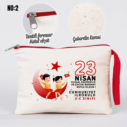 23 Nisan Renkli Fermuarlı Clutch Kalemlik 21x15 cm (Özelleştirilebilir)