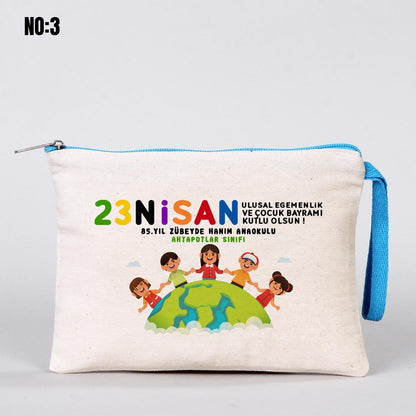 23 Nisan Renkli Fermuarlı Clutch Kalemlik 21x15 cm (Özelleştirilebilir)