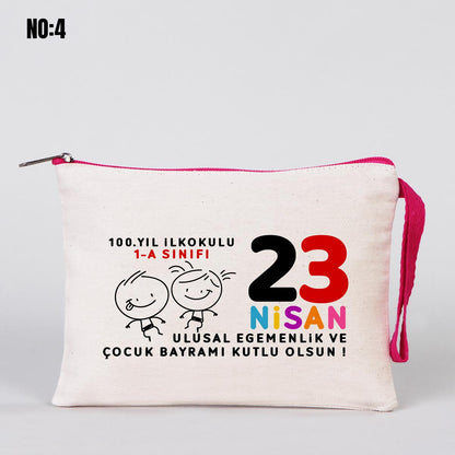 23 Nisan Renkli Fermuarlı Clutch Kalemlik 21x15 cm (Özelleştirilebilir)