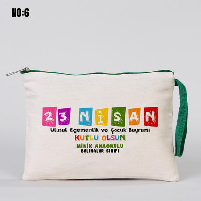 23 Nisan Renkli Fermuarlı Clutch Kalemlik 21x15 cm (Özelleştirilebilir)
