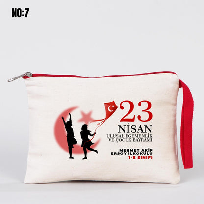 23 Nisan Renkli Fermuarlı Clutch Kalemlik 21x15 cm (Özelleştirilebilir)
