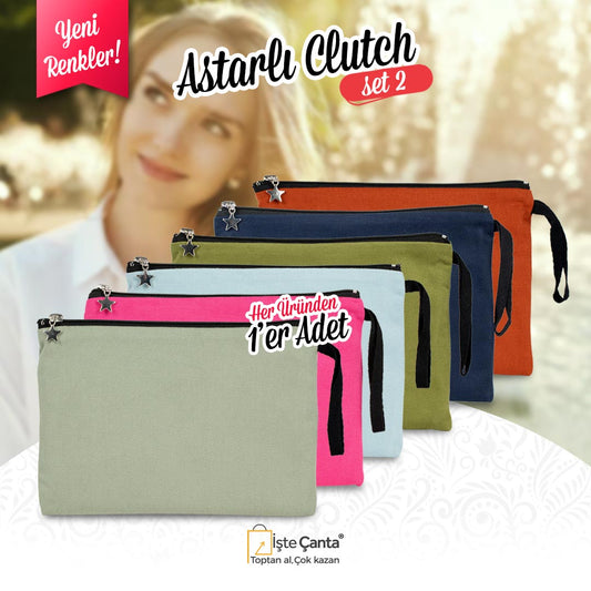 Astarlı Clutch Set 25x18cm Set 2 (6 Renk) - Her Üründen 1 Adet