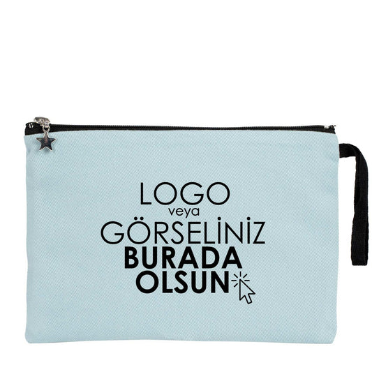 Clutch Kanvas Çanta Açık Mavi- 25x18 cm Astarlı (Özelleştirilebilir)