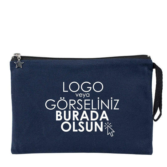 Clutch Kanvas Çanta Lacivert - 25x18 cm Astarlı (Özelleştirilebilir)