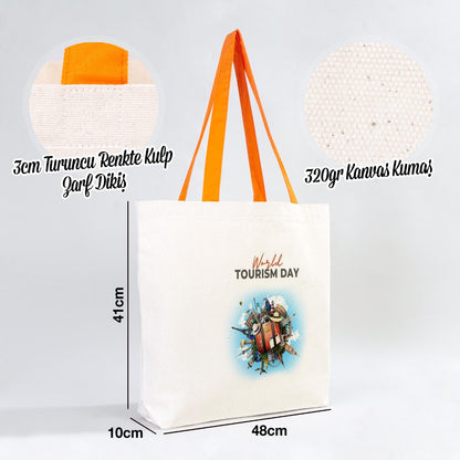 Kanvas Plaj Çantası Turuncu Kulp 48x41x10 cm (Özelleştirilebilir)