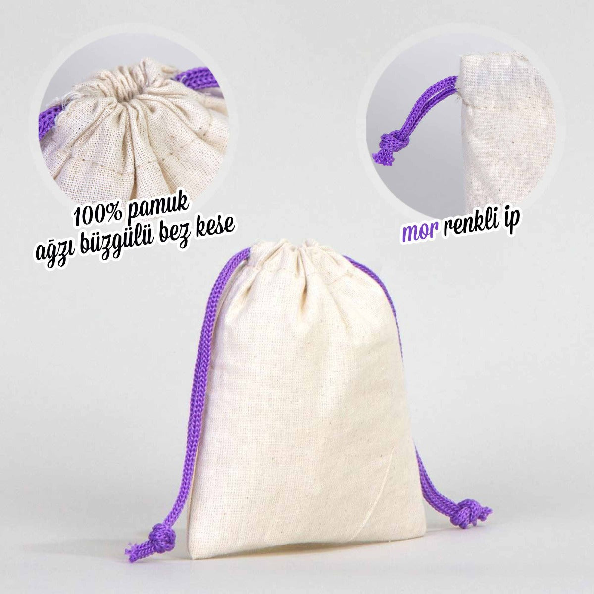 Bez Kese 10x13 cm - Renkli İp - Mor