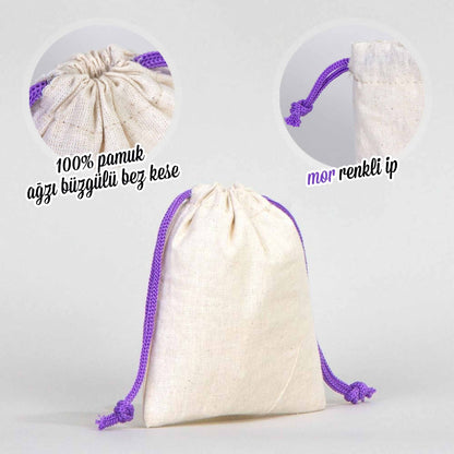 Bez Kese 10x13 cm - Renkli İp - Mor