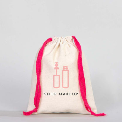 Bez Kese 15,5x20 cm - Renkli İp - Fuşya (Özelleştirilebilir)