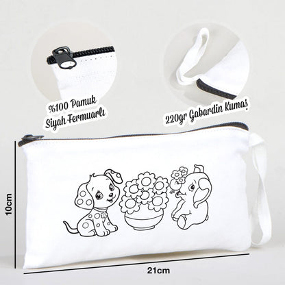 Boyanabilir Bez Kalemlik - Fil ve Köpek