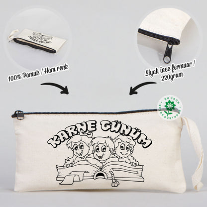 Karne Günü Boyanabilir Bez Kalemlik  21x10 cm - 3 Model  (Özelleştirilebilir)