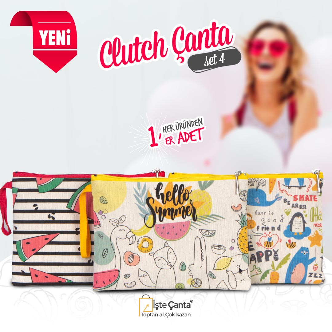 Summer Baskılı Clutch Set - Her Üründen 1 Adet