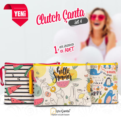 Summer Baskılı Clutch Set - Her Üründen 1 Adet