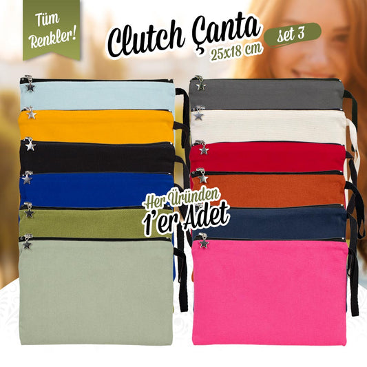 Astarlı Clutch Set 25x18cm Set 3 (12 Renk) - Her Üründen 1 Adet