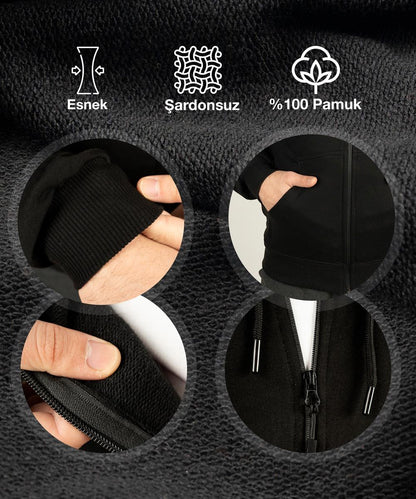 Kapüşonlu ve Fermuarlı Sweatshirt - 3 İplik, Şardonsuz (Özelleştirilebilir)