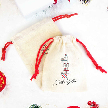 Mutlu Yıllar Hediye Paketi Baskılı Bez Kese - Renkli İp (Özelleştirilebilir)