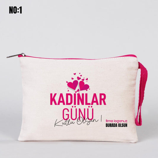 Kadınlar Günü Renkli Fermuarlı Clutch 21x15 cm