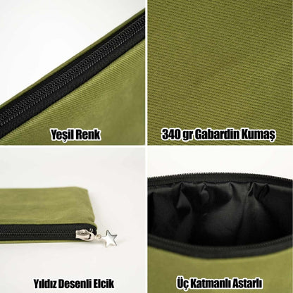 Clutch Kanvas Çanta Yeşil- 25x18 cm Astarlı (Özelleştirilebilir)